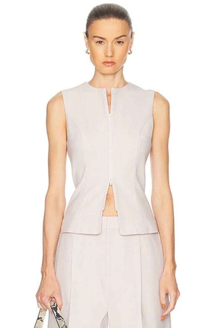 SIR the Label Laredo Sleeveless Zip Front Peplum Top Dove Grey Wool Blend Size 0